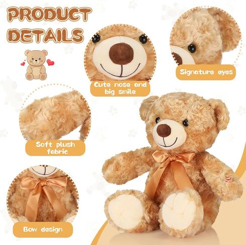 Liliful 12 Inch Plush Bear Stuffed Animal, Recordable Sound Module, Brown Bear Soft Doll for Party Gift