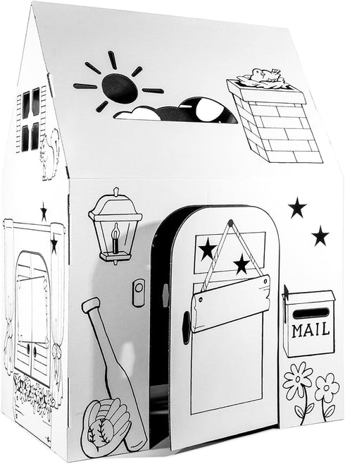 Easy Playhouse Clubhouse - Kids Art and Craft Indoor/Outdoor Fun, Decorate and Personalize Cardboard Fort, 34" X 27" X