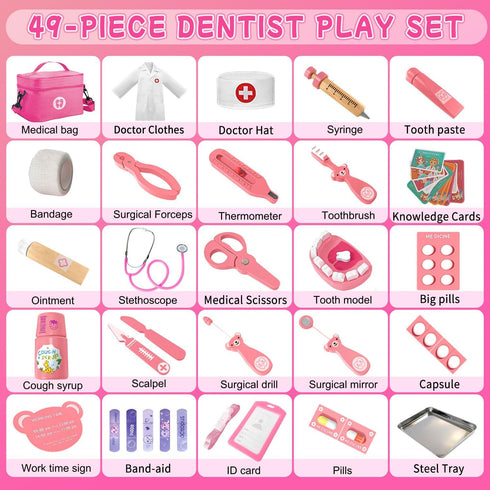 XZZO Set, 48 3-5, Playset Kids Dentist Play Pcs Doctor Kit for Toddlers Pretend for Toddlers with Medical Bag