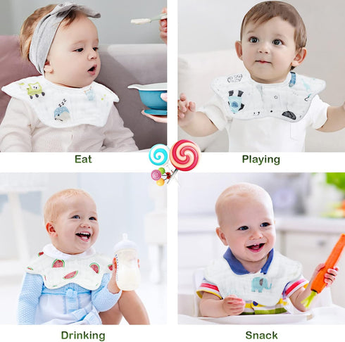 8-Pack Organic Cotton Baby Bibs - 360° Rotate, Adjustable with Snaps, Super Soft & Absorbent for Teething and Drooling,