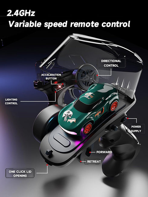 1/64 ANTSIR Mini RC Drift Car for Adults, Desktop Drift Car with Colorful Lights, Desk Remote Control Cars for Race