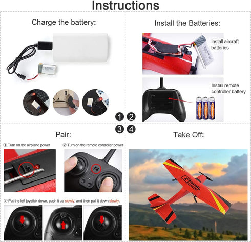 HAWK'S WORK 2 Channel RC Airplane, Ready to Fly 2.4GHz Remote Control Glider for Kids & Beginners (Red)