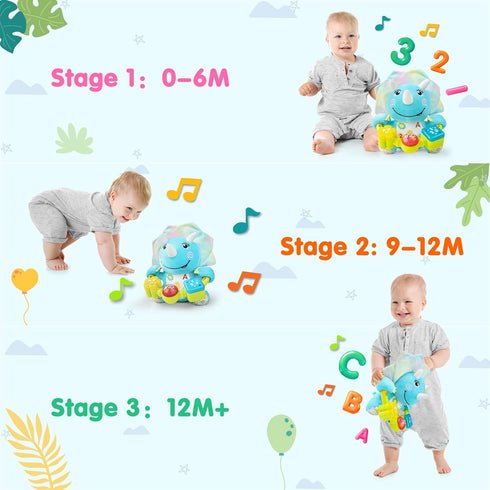 Ryotagift Crinkle,Tummy 0 3 6 9 12+ Baby Bilingual Musical Dinosaur Stuffed Animals Toys,Infant Early Learning Toy