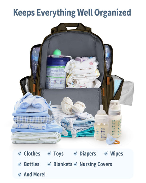 Backpack, Backpack 2 Mancro Diaper Bag Large Multifunction Baby for Travel with Stroller Strap and Insulated Pockets