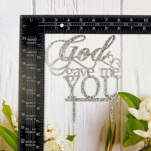 God Gave Me You Wedding Cake Topper for Wedding, Engagement, Marriage Party Decorations (Silver Glitter Acrylic)