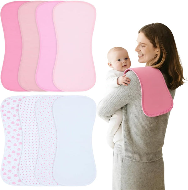 Waterproof Baby Burp Cloths 8-Pack - 4-Layer Super Absorbent Fabric, Extra Soft