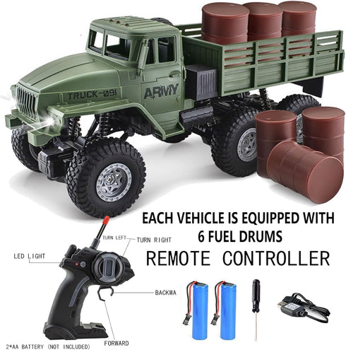6x6 1/16 4WD JPJCOOY RC Military Truck Road Remote Control Car Scale Remote Control Truck All Terrain Rock Army