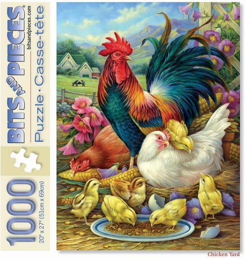 Bits and Pieces 1000 Piece Jigsaw Puzzle - Chicken Yard, 20" x 27", Farm Feeding Chickens by Oleg Gavrilov