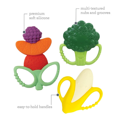 3-Pack Set Infantino Lil Nibbles Textured Silicone Teethers, BPA-Free Baby Teething Toy, Soft, Easy to Hold, Sensory
