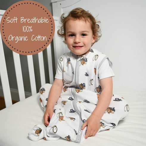 Sleep Sack, 100% Organic Cotton Baby Sleep Sack, 0.5 TOG Sleep Sack Lightweight, 2-Way Zipper Toddler Sleep Sack Soft, 6-12 Months Newborn Sleep Sacks for Baby Boys (Cowboy Outfit)