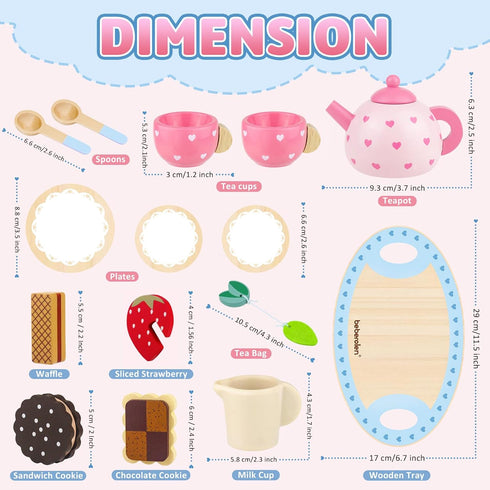 Wooden Tea Set for Little Girls Birthday Gift 2-4 Year Old Princess Toys Play Food Sets for Kids Kitchen Accessories Toddlers 3-5 Outdoor Party 1-3 Pretend Food Dessert Cookies Wood Toy