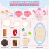 Wooden Tea Set for Little Girls Birthday Gift 2-4 Year Old Princess Toys Play Food Sets for Kids Kitchen Accessories Toddlers 3-5 Outdoor Party 1-3 Pretend Food Dessert Cookies Wood Toy