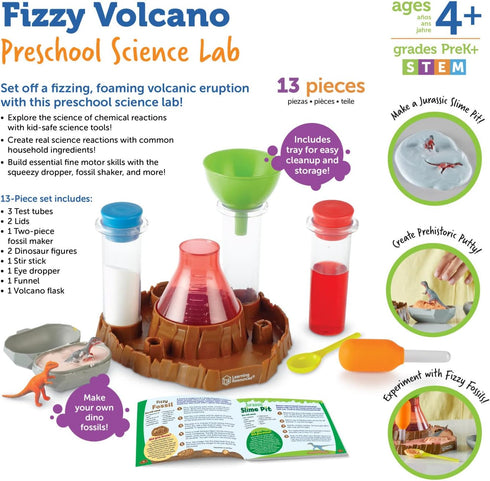 Learning Resources 13-Piece Fizzy Volcano Science Kit, Preschool STEM Toys for Kids Ages 4+, Science Experiments