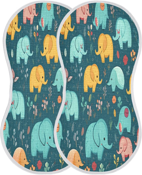 Bulletgxll Set 4, Vintage Elephants Unisex Baby Burp Cloths of Soft Absorbent Organic Cotton Muslin Burping Cloths