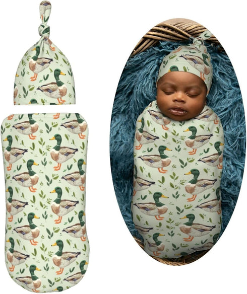 Sets Farm Animal Cute Mallard Duck Newborn Swaddle Blankets Hat Soft Baby Receiving Blanket Swaddle Sack for Baby
