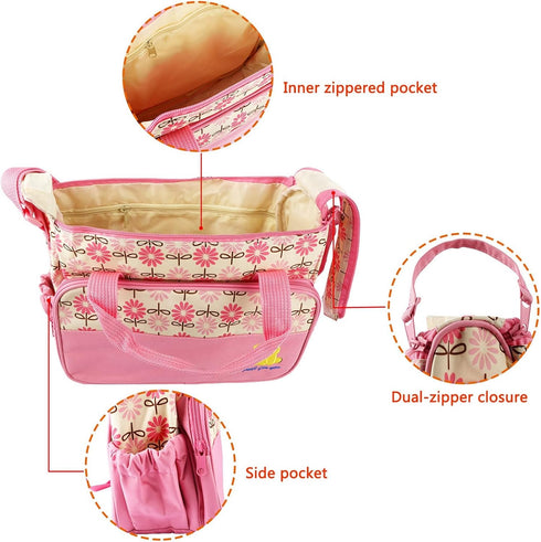 Diaper Bags Tote Set for Boys and Girls - Portable Nappy Changing Bags, Large 5PCS Travel Diaper Bag Set