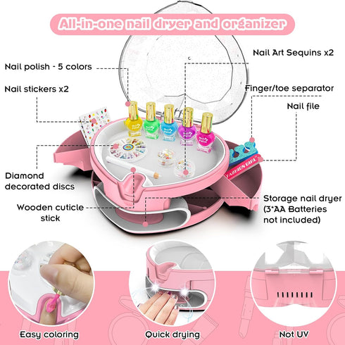 PUPPSITTY Set 7-12 Kids Nail Polish for Girls,All-in-One Nail Art Kit for Kids with Nail Dryer & DIY Decorations