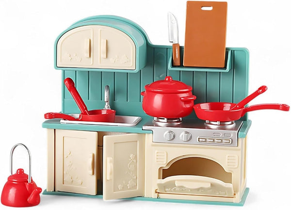 Family Dollhouse Kitchen Set Miniature Stove, Sink & Oven with Frying Pan,