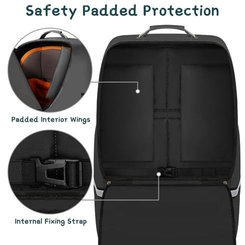 Padded Car Seat Travel Bag, Large Durable Carrier Bag with Steel Cable Handle and Reflective Stripes