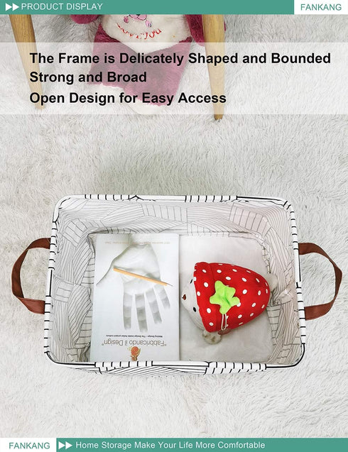 FANKANG Foldable Canvas Laundry Basket, Nursery Hamper with Waterproof PE Coating for Storage, Office, Bedroom (L,