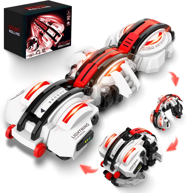 BAZADER RC Cars with LED Lights, Remote Control Snake 360° Roll Toys, Birthday Gift for Kids Age 7-11+, 2 Batteries