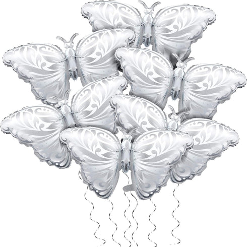6 Pieces Silver Butterfly Balloons - 42 Inch Extra Large Birthday Foil Balloons for Party Decoration