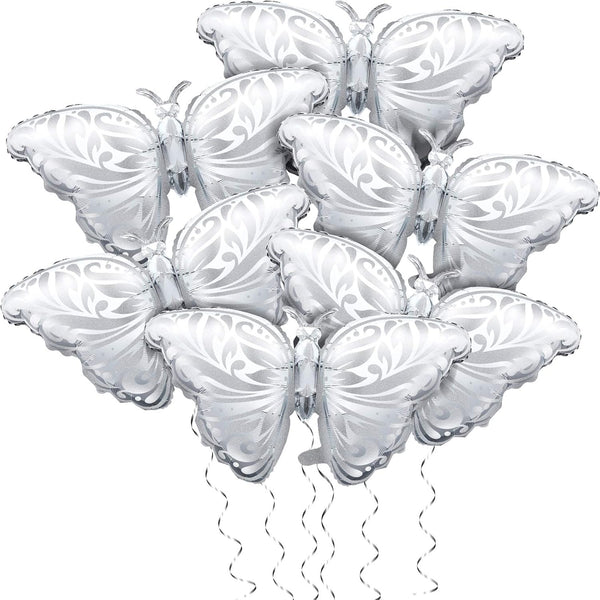 6 Pieces Silver Butterfly Balloons - 42 Inch Extra Large Birthday Foil Balloons for Party Decoration