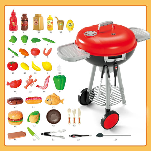 Upgrade 79PCS Toy BBQ Grill Set, Kitchen Toy Set with Realistic Spray, Light & Sound for Kids, Christmas Birthday Gift