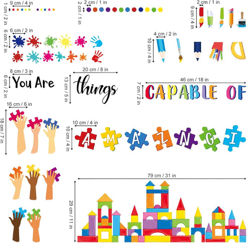 wondever Reading Corner Builders Blocks Wall Stickers Inspirational Quotes You are Capable of Amazing Things Handprint