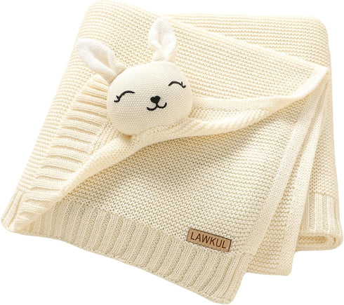 LAWKUL Bunny Lovey Baby Blanket Soft Plush Security Blanket Knit Snuggle Comfort