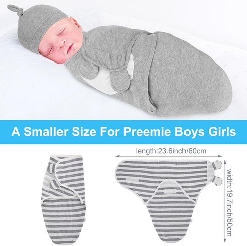 3 Pack Preemie Swaddle Blanket with Hat Set, Baby Receiving Blanket Swaddle Wrap for Newborn Preemies