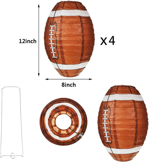 4 Pieces Football Paper Lantern Table Centerpiece Decoration Set, Soccerball Game Lantern with Stand, 12 Inches