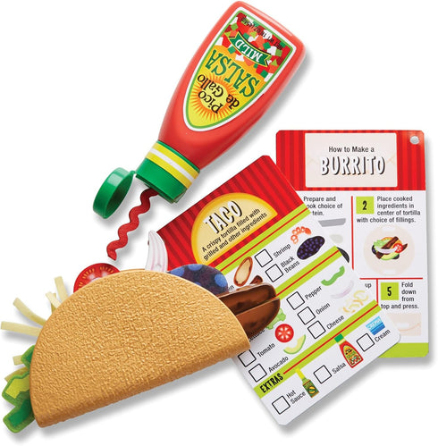 Melissa & Doug Fill & Fold Taco & Tortilla Set, 43 Pieces – Sliceable Wooden Mexican Play Food, Skillet - FSC Certified