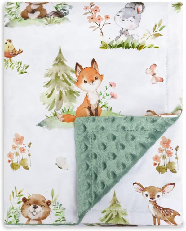 BORITAR Baby Blanket, Super Soft Double Layer Minky, Woodland Animal Design, 30 x 40 Inch