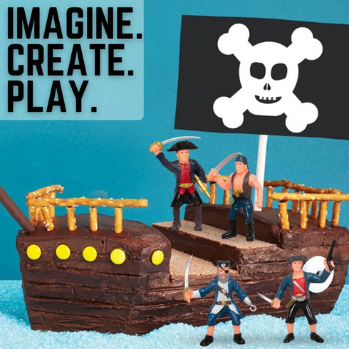 8 Piece Pirate Action Figures Playset, Assorted Poses and Weapons, Fun Party Favor for Kids (3.5 inch)