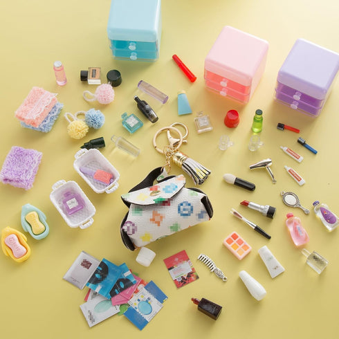 72Pcs Set Backpack Dollhouse Mini Jewelry Storage Case Handbag Towel Cosmetic Bathroom Acessories Toothbrush Shampoo