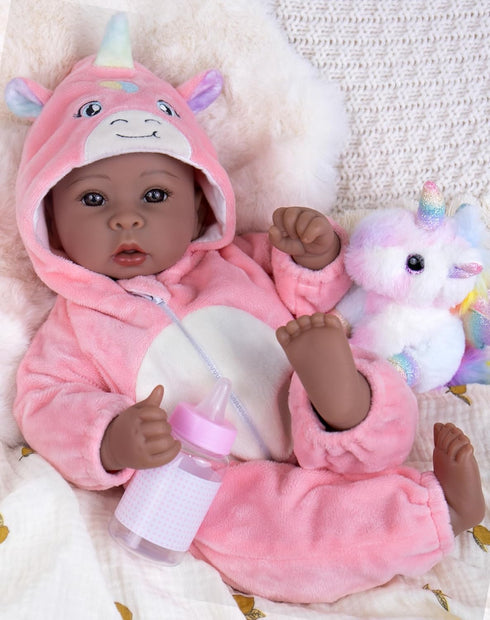 Aori 17 Inch Black Baby Dolls Realistic Black Doll with Light Weighted
