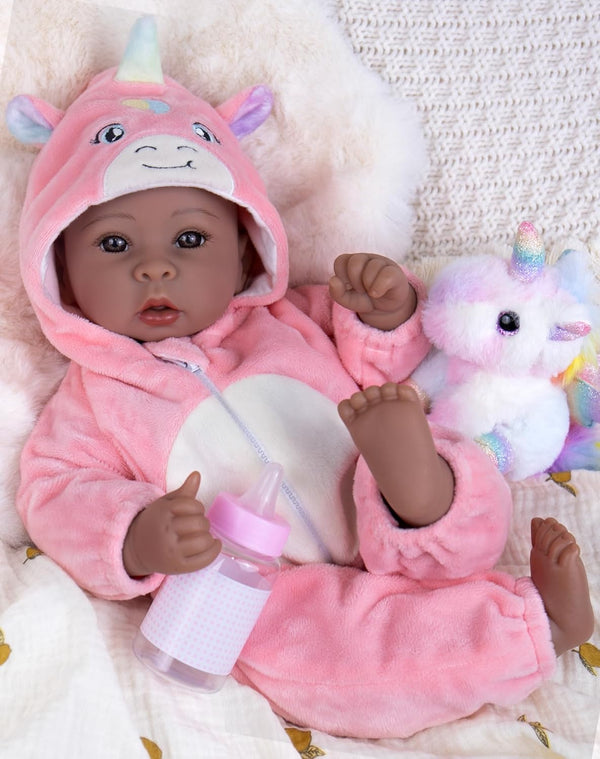 Aori 17 Inch Black Baby Dolls Realistic Black Doll with Light Weighted