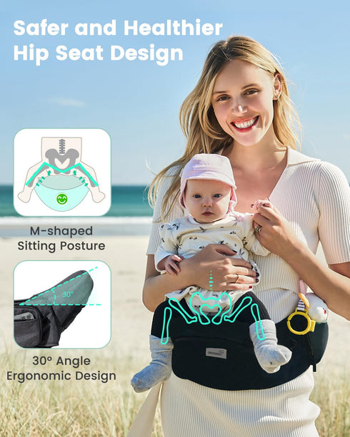 (0-50 lbs), Grownsy Ultra-Comfy Baby Carrier with Hip Seat, Enhanced Safety, Hands-Free Support for Newborn to Toddler