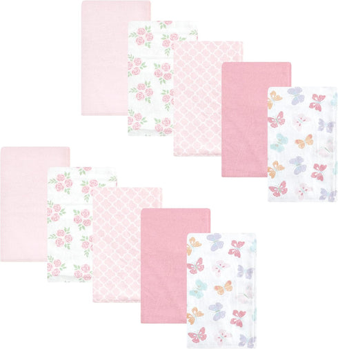 Hudson Baby Unisex Cotton Flannel Burp Cloths - Pastel Butterfly, One Size