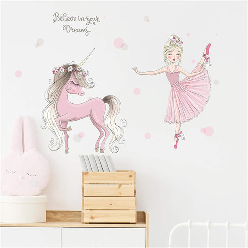 ROFARSO Cute Colorful Wall Stickers for Kids, Removable Decals for Nursery Baby Girls Bedroom Playroom (Ballet Girl