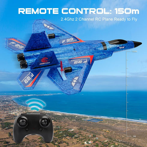 RC Plane, F22 RC Airplane Fighter Ready to Fly, 2.4Ghz 2 Channel Remote Control Plane for Kids Beginners