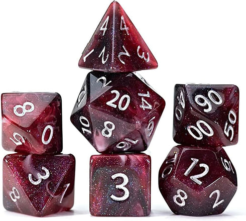 Gate Keeper Games Aether Dice: Plague - 7pc RPG Set in Black, Red & White Swirled with Glitter