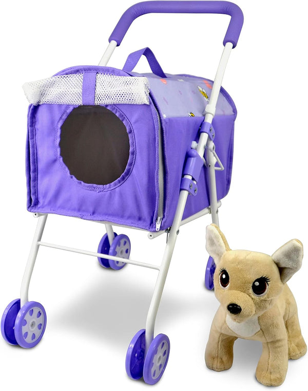 ANIVIA Pet Stroller and Accessories for Kids Ages 3 to 7, 2 Pieces Play Dog Set with 1 Pet Puppy Included
