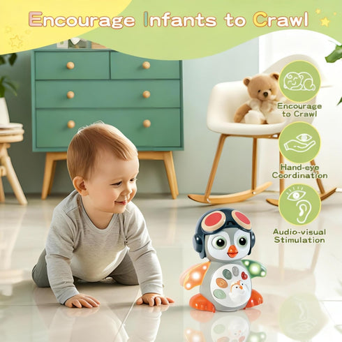Tummy 6-18 Crawling Penguin Baby Toy with Music & Lights, Interactive Time Toy for Infants Months, Early Development