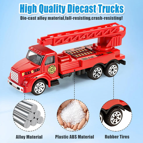 6 Pack 3-5, Playset 3-9 QUANA Diecast Fire Truck Goodie Bag Stuffers, Mini Firetruck Toys for Toddlers City Fire Trucks