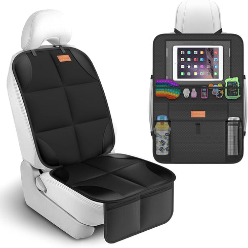 SMART ELF Non-Slip Backing Backseat Car Organizer Kick Mat with Storage Pockets,
