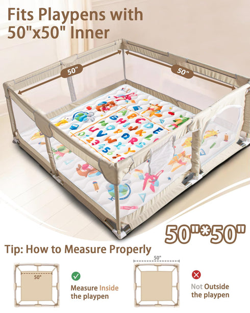 50x50 Baby Play Mat, Mat with Super Soft Touch, Activity Mat with Upgraded Anti-Slip Bottom, Machine Washable Crawling