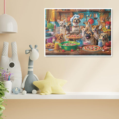 Dog Puppy Pizza Puzzles for Adults 1000 Pieces, Food Kitchen Jigsaw Puzzle, Animals Funny Puzzles