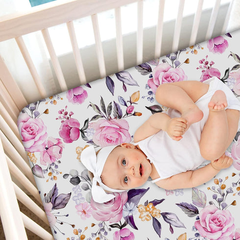 2 Pack, 28x 52, Floral Crib Sheets for Baby Girls Fits Standard Nursery Crib Mattress & Toddler Bed Mattress Soft